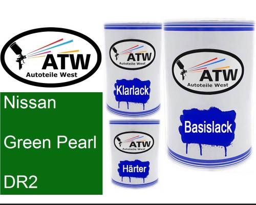 Nissan, Green Pearl, DR2: 500ml Lackdose + 500ml Klarlack + 250ml Härter - Set, von ATW Autoteile West.